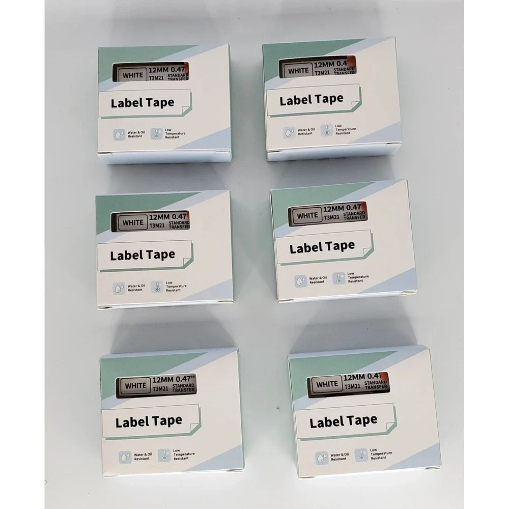 6 Ct. Label Tape T3M21 Black‎ on White 12MM .047 for Brother P-Touch Label Maker